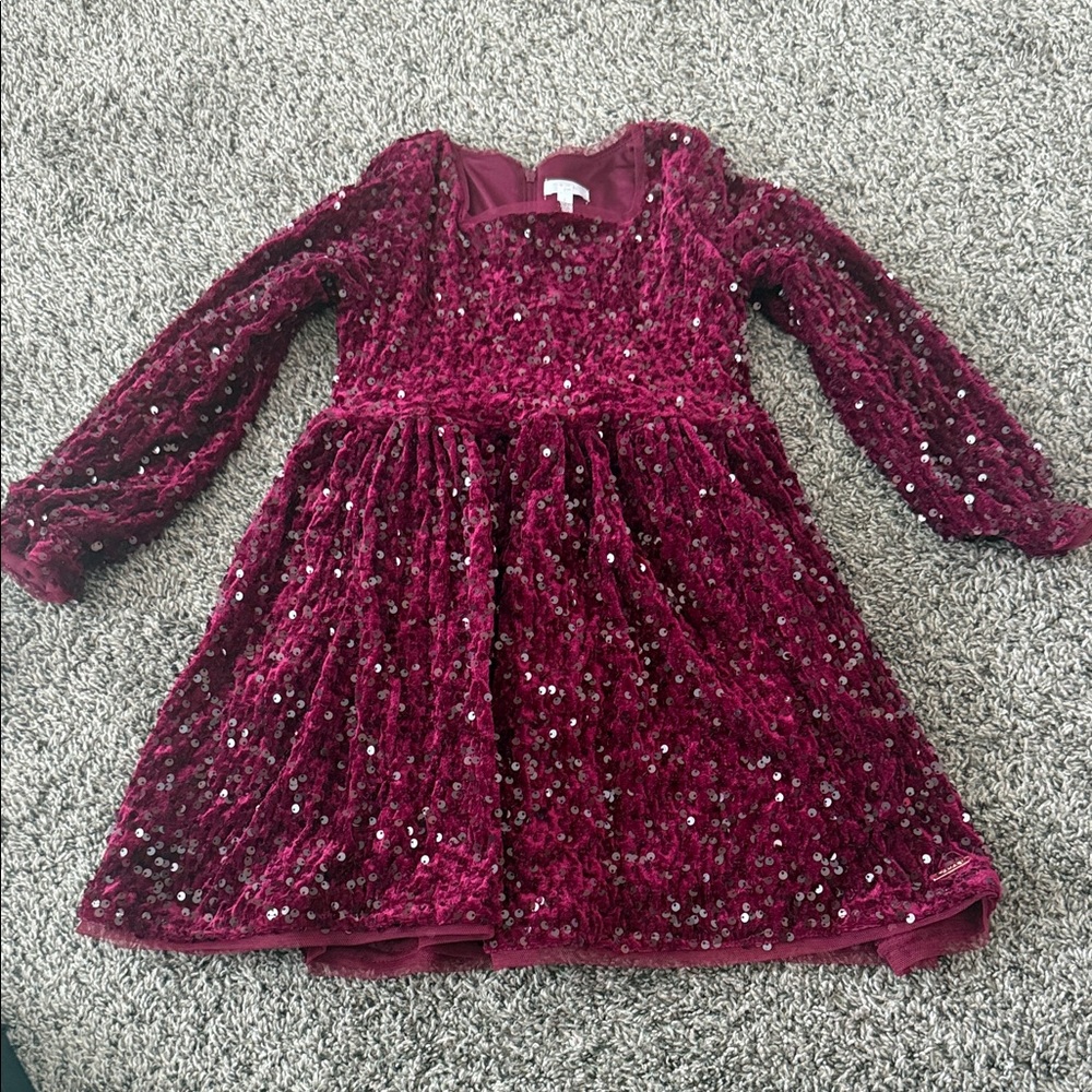 T Tahari Burgundy Sequin Kids Formal Dress